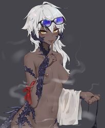 au_ra dark-skinned_female dark_skin final_fantasy final_fantasy_xiv looking_at_viewer nude nude_female silver_hair smiling tagme white_hair xaela yellow_eyes rating:Explicit score:45 user:deleted7297