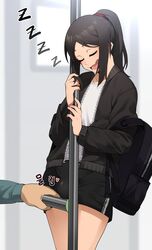 1boy ain(in) bulge bulge_through_clothing clothed clothing femboy in_(ain) male male_only original_character ponytail public_transportation sleep_molestation sleeping subway train rating:Questionable score:460 user:ArstozkanInspector