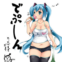 1girls bbw belly big_belly big_breasts blue_eyes blue_hair breasts chubby clothing fat female female_only hatsune_miku ice_cream imazon long_hair solo solo_female thighhighs vocaloid white_background rating:Questionable score:15 user:degen444