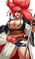 1girls absurd_res baiken big_breasts clothed eye_patch guilty_gear hi_res holding_weapon katana large_breasts looking_at_viewer open_mouth red_eyes scar scar_across_eye simple_background solo sotcho sword white_background rating:Questionable score:93 user:Uglydude452