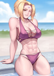 1girls abs adapted_costume alternate_hairstyle arm_support big_breasts bikini blonde_hair breasts clavicle collarbone erect_nipples erect_nipples_under_bikini erect_nipples_under_swimsuit female female_only looking_at_viewer mature mature_female muscular muscular_female naruto naruto_(series) naruto_shippuden one_eye_closed partially_submerged ponytail pool poolside smile solo solo_focus speedl00ver standing swimsuit thick_thighs tied_hair toned toned_female tsunade water wink rating:Questionable score:325 user:2BHonestWU