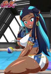 black_hair blue_eyes blue_hair blush blushing dark-skinned_female dark_skin game_freak gym_leader nessa_(pokemon) nintendo pk-studios pokemon pokemon_ss selfie swimming_pool swimming_suit swimsuit swimwear taking_photo taking_picture taking_selfie wet_body wet_skin rating:Explicit score:70 user:Mangosatsu