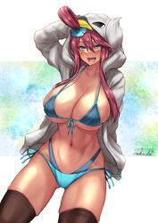 1girls 2022 alternate_breast_size asymmetrical_hair bikini blue_bikini blue_eyes blush breasts cosplay dark-skinned_female dark_skin female female_only gym_leader hips hoodie huge_breasts jacket long_hair looking_at_viewer naughty_face nintendo pokemon pokemon_(cosplay) pokemon_bw pokemon_bw2 red_hair skyla_(pokemon) slim_waist smile suggestive_look swanna_(cosplay) takecha thick_thighs thighs wide_hips rating:Questionable score:197 user:ZetaReborn