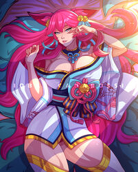 9_tails ahri alternate_costume alternate_hair_color alternate_hairstyle animal_ear_fluff animal_ears animal_girl bangs bell big_breasts blue_eyes breasts busty child_bearing_hips choker cleavage clothing curvaceous curves curvy curvy_body curvy_female curvy_figure curvy_hips eyelashes eyeliner eyeshadow facial_markings female fluffy fluffy_ears fluffy_tail fluffy_tails fox fox_ears fox_girl fox_tail furry_tail hair_ornament hair_ribbon hips hourglass_figure huge_breasts humanoid inner_ear_fluff japanese_clothes kemonomimi kimono kitsune large_breasts league_of_legends light-skinned_female light_skin long_hair lying massive_breasts multiple_tails nine_tailed_fox pale-skinned_female pale_skin pink_hair qobals riot_games robe spirit_blossom_ahri spirit_blossom_series tail thick_thighs thighs vastaya video_games wide_hips rating:Questionable score:37 user:LewdVesani