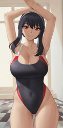 1girls armpits arms_up assassin big_breasts black_hair cleavage collarbone curvy curvy_figure female female_only large_breasts looking_at_viewer one-piece_swimsuit red_eyes smile solo solo_female spy_x_family swimsuit thick thorn_princess voluptuous yor_briar yor_forger zaphn rating:Questionable score:384 user:dedc23