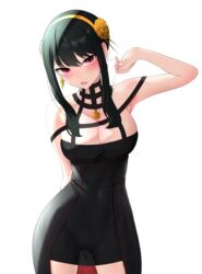 1girls 2d assassin big_breasts black_dress blush clothed clothed_female clothing gweda hair_ornament hairband solo_female spy_x_family thorn_princess white_hairband yor_briar rating:Safe score:61 user:FateGirls