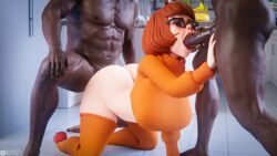 1girls 2boys 3d 3d_(artwork) all_fours bent_over big_ass big_breasts big_penis blackedr34 blender blowjob brown_eyes brown_hair dark-skinned_male doggy_style female glasses half-dressed hi_res highres huge_cock indoors interracial light-skinned_female penis scooby-doo sex sex_from_behind socks spitroast sucking thick thick_ass thick_thighs thighhighs threesome velma_dinkley rating:Explicit score:190 user:BlackedR34