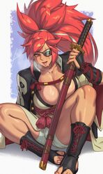 1girls 2022 arc_system_works baiken breasts cleavage eye_patch facial_markings facial_scar female female_only guilty_gear heavy_breathing huge_breasts katana long_hair one-armed one_arm one_eye_closed open_toe_shoes painted_toenails posing_with_weapon red_eyes red_hair rizdraws solo sweat sweaty_body sword thick_lips thick_thighs thighs weapon rating:Questionable score:274 user:ZetaReborn