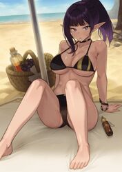 1girls animated arisa_(kkamja) beach big_breasts bikini breasts elf elf_ears elf_female elf_girl female female_only kkamja pointy_ears purple_eyes purple_hair sitting solo solo_female swimsuit voluptuous rating:Explicit score:122 user:Crunchthefun