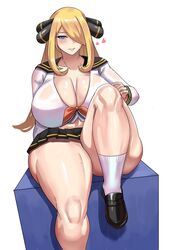 1girls blonde_female blonde_hair blue_eyes breasts cleavage cynthia_(pokemon) female female_only hi_res huge_breasts large_breasts microskirt nintendo pokemon school_uniform short_skirt skirt solo thick_thighs thighs voluptuous ytrall rating:Questionable score:226 user:WatchTheLanguage