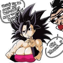 2girls black_eyes black_hair breasts caulifla clothed clothing dragon_ball dragon_ball_super english english_text kale light-skinned_female light_skin pseudocel text rating:Explicit score:115 user:Duncan33303