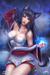 9_tails ahri animal_ear_fluff animal_ears animal_girl big_breasts black_hair breasts cleavage clothing curves curvy curvy_body curvy_female curvy_figure curvy_hips eyelashes eyeliner eyeshadow facial_markings female fluffy fluffy_ears fluffy_tail fluffy_tails fox fox_ears fox_girl fox_tail furry_tail hips hourglass_figure humanoid inner_ear_fluff kemonomimi kitsune large_breasts league_of_legends light-skinned_female light_skin long_hair multiple_tails nine_tailed_fox pale-skinned_female pale_skin prywinko riot_games tail thighs vastaya video_games yellow_eyes rating:Explicit score:41 user:LewdVesani