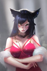 9_tails ahri animal_ear_fluff animal_ears animal_girl big_breasts black_hair blue_eyes breasts busty cleavage clothing cum_on_face eyelashes eyeliner eyeshadow facial_markings female fluffy fluffy_ears fluffy_tail fluffy_tails fox fox_ears fox_girl fox_tail furry_tail humanoid inner_ear_fluff kemonomimi kitsune large_breasts league_of_legends licking_cum light-skinned_female light_skin long_hair lu_ka multiple_tails nine_tailed_fox pale-skinned_female pale_skin riot_games tail vastaya video_games rating:Explicit score:74 user:LewdVesani