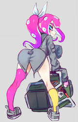 1girls 2019 ass asymmetrical_legwear blue_eyes blush closed_mouth female from_behind full_body hair_ribbon implied_bottomless jtveemo legs_apart light-skinned_female light_skin long_hair long_sleeves looking_at_viewer looking_back nintendo octoling octoling_girl pink_hair ponytail pseudo_hair ribbon smile splatoon splatoon_(series) splatoon_2 teasing tentacle_hair rating:Questionable score:130 user:StrgtOctoBoi