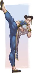 1girls absurd_res big_breasts black_hair capcom chun-li female female_only hair_bun hair_buns leg_up m4rjinn muscles muscular_legs muscular_thighs pose posing solo solo_female standing_split street_fighter street_fighter_6 thick_legs thick_thighs rating:Safe score:90 user:JuicyBigAss