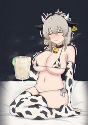 1girls bameong bikini breasts closed_eyes cow_bikini cow_ears cow_girl cow_horns cow_print cowbell cum cum_in_condom cum_in_container cum_in_glass ear_tag female female_only gokkun hi_res highres huge_breasts imminent_gokkun long_hair mature_female milf mother stray_pubic_hair used_condom uzaki-chan_wa_asobitai! uzaki_tsuki white_hair rating:Explicit score:131 user:FilthyHank69