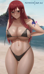 1girls 2022 abp_art beach bikini black_bikini blush breasts curvy embarrassed erza_scarlet fairy_tail female female_only hips huge_breasts long_hair outdoors patreon_username red_eyes red_hair shoulder_tattoo slim_waist tattoo thick_thighs thighs wardrobe_malfunction wide_hips rating:Questionable score:247 user:ZetaReborn