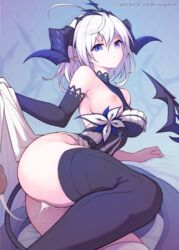 1boy after_vaginal ahoge ass black_legwear blue_eyes breasts closed_mouth cum cum_in_pussy cum_string cumdrip elsword female hair_between_eyes horns large_breasts looking_at_viewer luciela_r._sourcream lying nipples on_side one_breast_out penis pointy_ears solo_focus tail thighhighs waero white_hair rating:Explicit score:174 user:bot