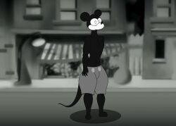  1930s absurd_res anthro arm_tuft black_and_white bottomwear chest_tuft clothed clothing creepypasta depression elbow_tuft fur head_tuft hi_res male mammal mandro22 monochrome mouse multicolored_body multicolored_fur murid murine rodent rubberhose rubberhose_animation sad shorts shorts_only shoulder_tuft solo suicide_mouse_(character) suicide_mouse_(creepypasta) tail topless tuft  rating:safe score: user:bot