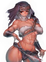 1girls 2022 abs breasts dark-skinned_female elden_ring female female_only fromsoftware fumio_(rsqkr) large_breasts muscular muscular_female nepheli_loux panties short_hair simple_background solo solo_female solo_focus thick_thighs thighs upskirt white_background rating:Questionable score:255 user:artuursz