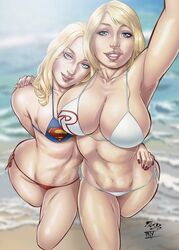 2girls beach big_breasts bikini blonde_hair blue_eyes breasts cleavage dc dc_comics eyeshadow female female_only fred_benes kara_danvers kara_zor-el kara_zor-l karen_starr large_breasts long_hair looking_at_viewer medium_hair power_girl selfie smile supergirl superman_(series) tony_ramirez rating:Questionable score:112 user:Lollypopsux