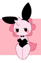 amphibian angry annoyed axolotl bow_tie breasts bunny_ears bunnysuit chibi cute female leotard pink_body shortstack sleepysous tagme tail thick_thighs rating:Safe score:95 user:assbitchALT