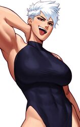 1girls arm_behind_head big_breasts breasts dragon_ball female female_only hi_res kei_(subway_gorilla) leotard looking_at_viewer narrowed_eyes open_mouth original original_character red_eyes saiyan short_hair smiling_at_viewer solo solo_female sotcho toned_female tongue_out upper_body white_background white_hair rating:Questionable score:94 user:Rapattack12