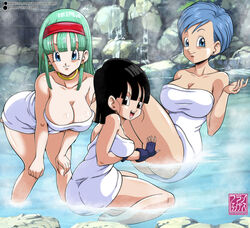 3girls bra_(dragon_ball) bra_briefs breasts bulma bulma_briefs cleavage dragon_ball dragon_ball_gt earrings female female_only franfuentesart2 huge_breasts human humanoid milf pan_(dragon_ball) shounen_jump thick_thighs towel wide_hips rating:Questionable score:192 user:Dragonballgt9999