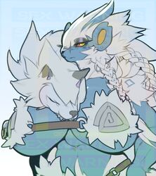 1girls anthro belt big_breasts blue_skin bra braid braided_hair breasts covered_nipples ear_piercing female furry luxray lycanroc pelt pokemon pokemon_(species) red_eyes scar sirevisconde tagme white_fur white_hair yellow_eyes rating:Explicit score:36 user:Rapattack12