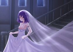 1girls areolae blush blush braid braided_hair breasts bridal_veil bride castle dress dress_lift dress_pull fault_milestone female gown lace lace_trim long_dress looking_at_viewer night nipples pink_eyes purple_hair ring ritona_reighnvhasta small_breasts smile smiling smiling_at_viewer solo stairs veil wedding_band wedding_dress wedding_ring wedding_veil white_dress rating:Explicit score:19 user:ritorinn