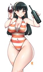 1girls 2022 alcohol black_hair blush breasts female female_only hi_res hips holding_object kenron_toqueen large_breasts long_hair octoosr one-piece_swimsuit red_eyes simple_background slim_waist smile spy_x_family striped_swimsuit swimsuit thick_thighs thighs wide_hips wine wine_bottle wine_glass yor_briar yor_forger rating:Questionable score:111 user:ZetaReborn