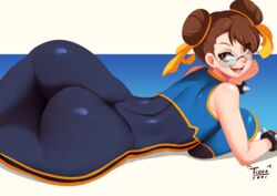 1girls 2022 alternate_version_available artist_logo artist_signature ass ass_focus ass_shot bodysuit breasts brown_eyes brown_hair bubble_butt capcom chun-li female female_only glasses hips huge_ass large_breasts looking_at_viewer lying_on_stomach naughty_face short_hair slim_waist smile street_fighter street_fighter_alpha suggestive_look thick_thighs thighs tiger1001 twin_buns wide_hips rating:Questionable score:69 user:ZetaReborn