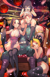 1boy 3girls armbands armlet big_breasts black_hair black_legwear black_thighhighs blonde_hair blue_eyes canon_couple cleavage demon_slayer detailed_background facepaint facial_mark female fishnet_thighhighs fishnets fully_clothed grin hand_on_another's_head hand_on_thigh headband headgear hinatsuru_(kimetsu_no_yaiba) husband_and_wives japanese_clothes jewelry kimetsu_no_yaiba kunoichi lantern long_hair looking_at_another looking_at_viewer makio_(kimetsu_no_yaiba) male married_couple mole_under_eye multiple_girls muscular_male nail_polish nikusenpai obi painting_(artwork) pelvic_curtain ponytail purple_eyes red_eyes side_slit sitting sitting_on_lap sitting_on_person sleeveless smile suma_(kimetsu_no_yaiba) sword the_wives_(kimetsu_no_yaiba) thighhighs throne two_tone_hair uzui_tengen veiny_muscles weapon wide_hips yellow_eyes rating:Questionable score:173 user:deleted101928