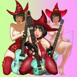 1girls beauty_mark black_hair covered_nipples covering_breasts cwosshaiws guilty_gear guitar i-no multiple_poses nude nude_female pale-skinned_female pinup pose posing solo suggestive tongue_out witch witch_hat rating:Explicit score:27 user:Dze