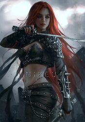 1girls abs athletic athletic_female big_ass big_breasts cleavage clothing female female_only katarina_du_couteau league_of_legends light-skinned_female midriff nixeu painting_(artwork) realistic red_hair solo rating:Questionable score:139 user:deleted7316