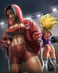 2girls ass big_ass big_breasts black_hair blonde_hair breasts cameltoe caulifla cleavage clothing dat_ass dragon_ball dragon_ball_super drip elitenappa female female_only female_saiyan jacket kale large_ass large_breasts leotard saiyan shorts socks sports_bra super_saiyan super_saiyan_2 sweat thick_thighs thighhighs universe_6 universe_6/universe_7 weightlifting weights wide_hips workout workout_clothes rating:Questionable score:377 user:Rex_Hollins