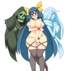 1girls alternate_breast_size angel_wings arc_system_works asymmetrical_wings bare_shoulders black_legwear blue_hair blush breasts cleavage collarbone covering covering_crotch curvy dizzy_(guilty_gear) embarrassed female guilty_gear hair_between_eyes hair_ornament hair_ribbon hair_rings holding_own_arm huge_breasts looking_at_viewer mature_female milf monster_girl navel necro_(guilty_gear) open_mouth panties plump red_eyes ribbon rtil simple_background skindentation solo stomach tail thick_thighs thigh_gap thigh_strap thighhighs thighs twintails underwear undine_(guilty_gear) white_background wide_hips wings yellow_ribbon rating:Questionable score:55 user:vagabond512