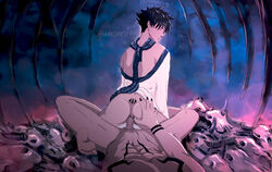 2boys abs amomo299 anal anal_sex animal_skull arm_tattoo ass ass_grab back black_hair black_nails blue_eyes boy_on_top chest_tattoo couple feet fushiguro_megumi gay gay_sex japanese_clothes jujutsu_kaisen kimono looking_back lying male male/male male_only male_penetrating multiple_boys muscular muscular_male nail_polish nude pectorals penis reverse_cowgirl_position ryoumen_sukuna_(jujutsu_kaisen) sex sex_from_behind skull soles spread_ass spread_legs stomach stomach_tattoo straddling tattoo toes twink white_kimono yaoi younger_male rating:Explicit score:59 user:Kisumi