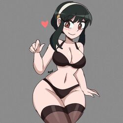 blushing breasts female female_only heart hourglass_figure legwear looking_at_viewer pointing regentb01 solo spy_x_family thick_thighs underwear voluptuous wide_hips yor_briar yor_forger rating:Questionable score:47 user:Bylethlover