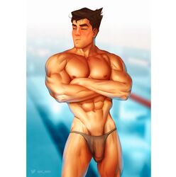 1boy annoyed arms_crossed avatar_the_last_airbender big_penis bolin circumcised embarrassed flaccid flaccid_penis half-erect huge_cock male male_only muscles muscular muscular_male nickelodeon qai_san see_through smooth_skin solo teen_boy the_legend_of_korra thong underwear rating:Explicit score:29 user:holymolygay