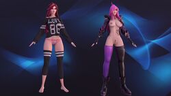 3d abs arti202 athletic athletic_female battle_academia_katarina battle_academia_series big_ass big_breasts cleavage clothing female female_only katarina_du_couteau league_of_legends light-skinned_female midriff red_hair solo rating:Explicit score:16 user:Ariante