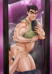 2022 2boys anon antibooart artist_name ass avatar_the_last_airbender bara bodily_fluids bolin bracelet bubble_butt buzz_cut character_name clothing color copyright_name digital_media_(artwork) flexing gay green_eyes hair hip_grab human male male_only mirror_selfie muscular nail_polish navel nickelodeon pants_down pubic_hair public rimming ring saliva smartphone sweat tank_top the_legend_of_korra yaoi rating:Explicit score:62 user:Unreleased