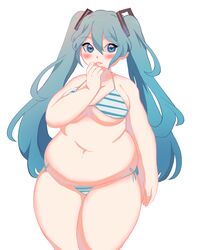 1girls bbw belly big_belly big_breasts blue_eyes blue_hair breasts candykitten11 candykittenxx chubby fat female female_only hatsune_miku huge_belly light-skinned_female light_skin long_hair obese solo solo_female standing thick_thighs vocaloid white_background rating:Explicit score:47 user:degen444