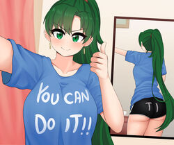 1girls ass bare_thighs big_breasts breasts earrings english_text female female_only fire_emblem fire_emblem:_the_blazing_blade green_hair large_ass long_hair looking_at_viewer lyn_(fire_emblem) nintendo ponytail reflection selfie smile solo text the_only_shoe thick_thighs thighs thumbs_up very_long_hair rating:Questionable score:127 user:Rapattack12