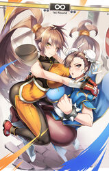 2girls ass_grab barrel big_breasts boots bracelet breasts brown_eyes brown_hair bun_cover capcom catfight chinese_clothes chun-li crossover dnf_duel double_bun dungeon_and_fighter earrings female female_only fight gainoob hair_bun health_bar highres hug human jewelry large_breasts long_hair looking_at_viewer low-tied_long_hair multiple_girls pantyhose pearl_earrings ponytail pretending puffy_short_sleeves puffy_sleeves short_sleeves smile spiked_bracelet spikes street_fighter striker_(dungeon_and_fighter) very_long_hair white_footwear rating:Questionable score:115 user:Trorionz