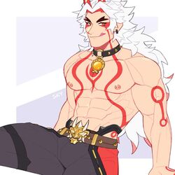 abs arataki_itto bara genshin_impact horns male_only muscular muscular_male oni white_hair rating:Explicit score:26 user:iixMxrc0