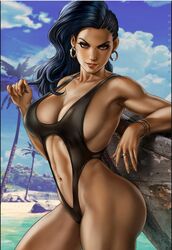 1girls abs ass beach big_ass big_breasts bikini black_hair bracelet bracelets breasts brown_eyes capcom dandon_fuga dark-skinned_female dark_skin earrings female female_only golden_bracelet golden_earrings hoop_earrings jewelry large_breasts latina laura_matsuda long_hair looking_at_viewer navel palm_tree ring smile solo solo_female solo_focus standing street_fighter street_fighter_v swimsuit thick_thighs rating:Explicit score:129 user:Crcole331