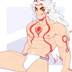 abs arataki_itto bara genshin_impact horns male_only muscles muscular_male underwear white_hair rating:Explicit score:19 user:iixMxrc0