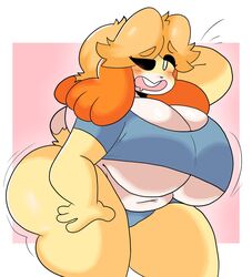 2022 animal_crossing ass big_ass big_breasts breasts chubby chubby_female cleavage dog_girl dork_boi female furry hand_on_head hand_on_hip huge_breasts isabelle_(animal_crossing) lewd_dorky nintendo one_eye_closed pose posing tagme thick_thighs underboob wide_hips rating:Explicit score:58 user:Rapattack12