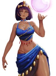 1girls 2d bare_midriff big_breasts bob_cut capcom choker dark-skinned_female egyptian egyptian_clothes egyptian_headdress female female_only grey_eyes looking_at_viewer menat purple_hair shiny_thighs street_fighter street_fighter_v tefduck thick_thighs rating:Questionable score:79 user:Anon1678